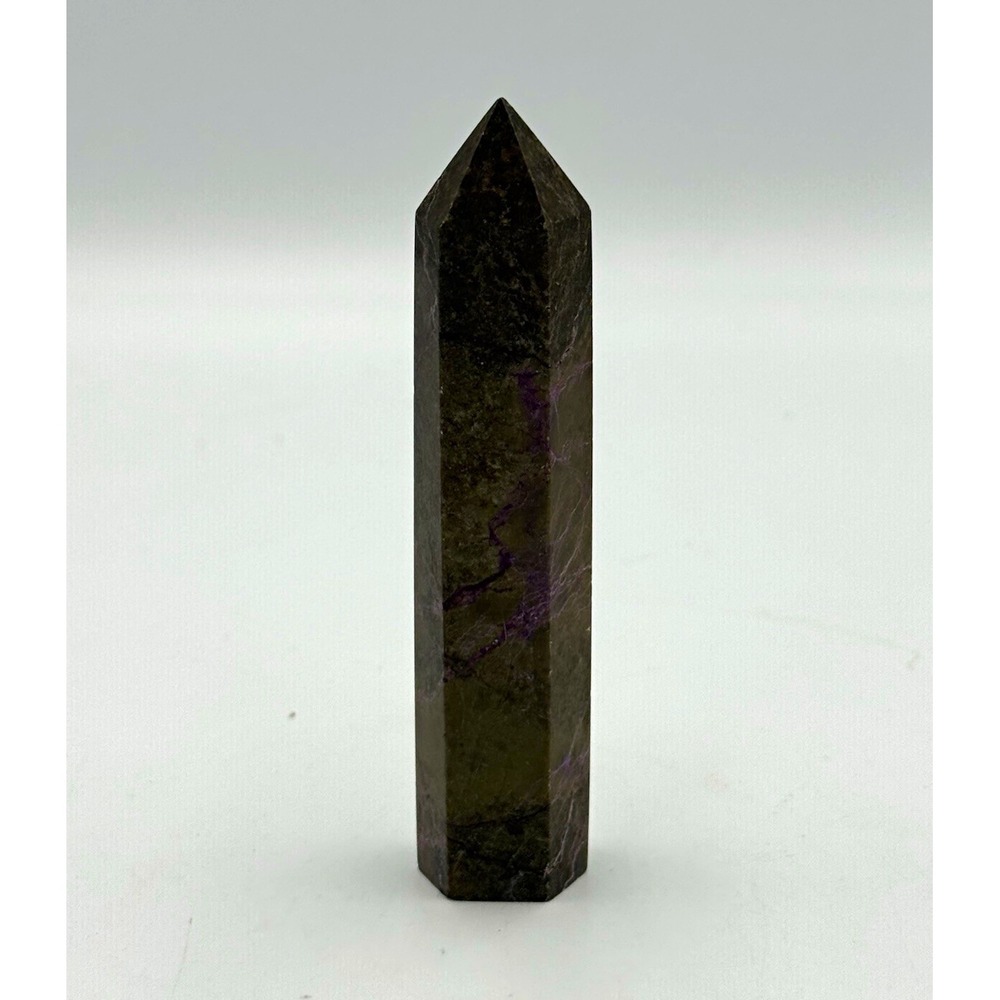 Polished Dark Green Stone Crystal Point Tower Obelisk, Fireworks Stone